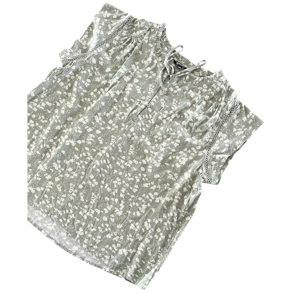 Buffalo David Bitton L Blouse soft floral green top shirt boho crochet minimal